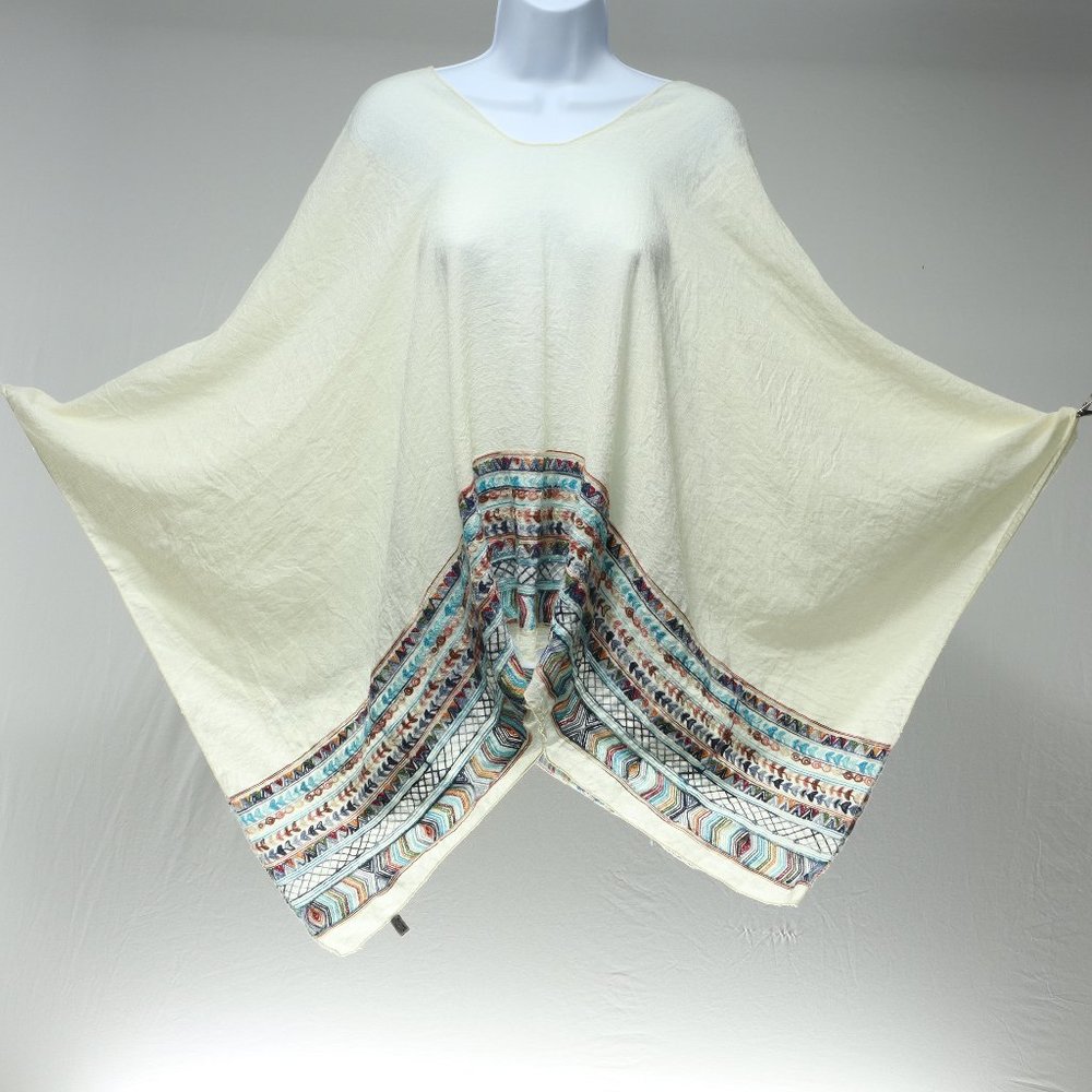 Aztec Boho Embroidered Poncho with Arm Holes Beach Cover Up